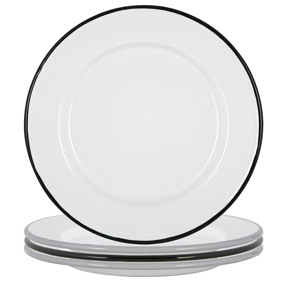 image 1 of Argon Tableware White Enamel Dinner Plates - 25.5cm - Black/Grey
