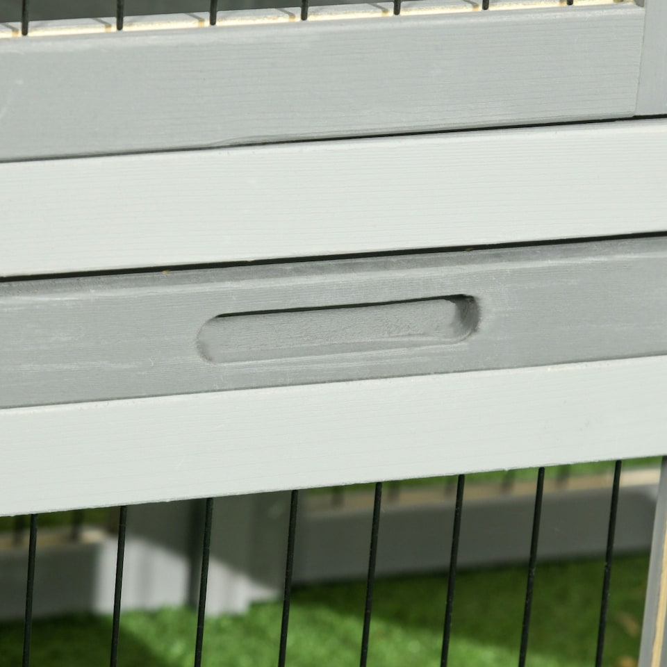 image 1 of PawHut Rabbit Hutch, Wooden Guinea Pig Hutch with Run & Tray, Grey