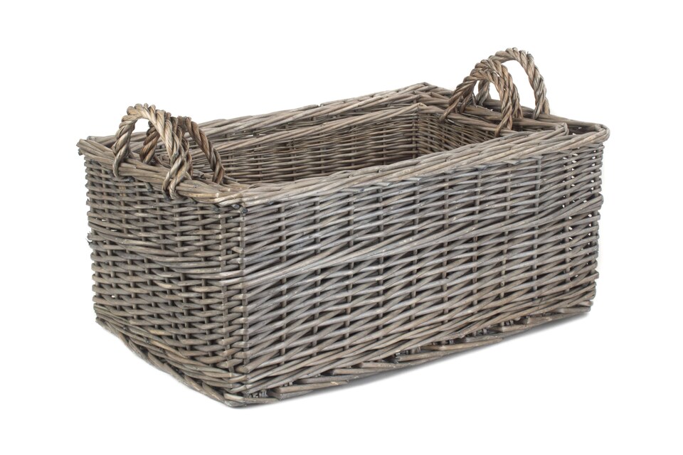 image 1 of Shallow Antique Wash Storage Wicker Basket Set of 3 | Brown | Brown | Not provided