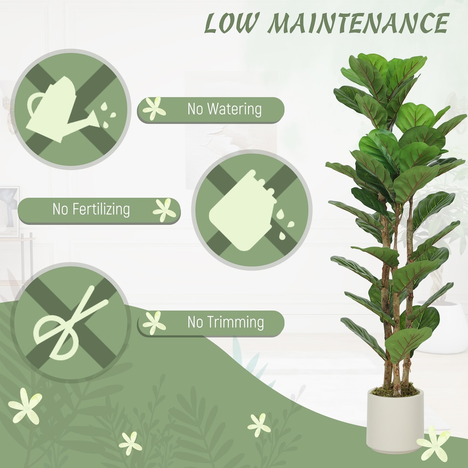 image 1 of HOMCOM 120cm 2 PCs Artificial Fiddle Leaf Fig Trese with Solid Wood Trunks