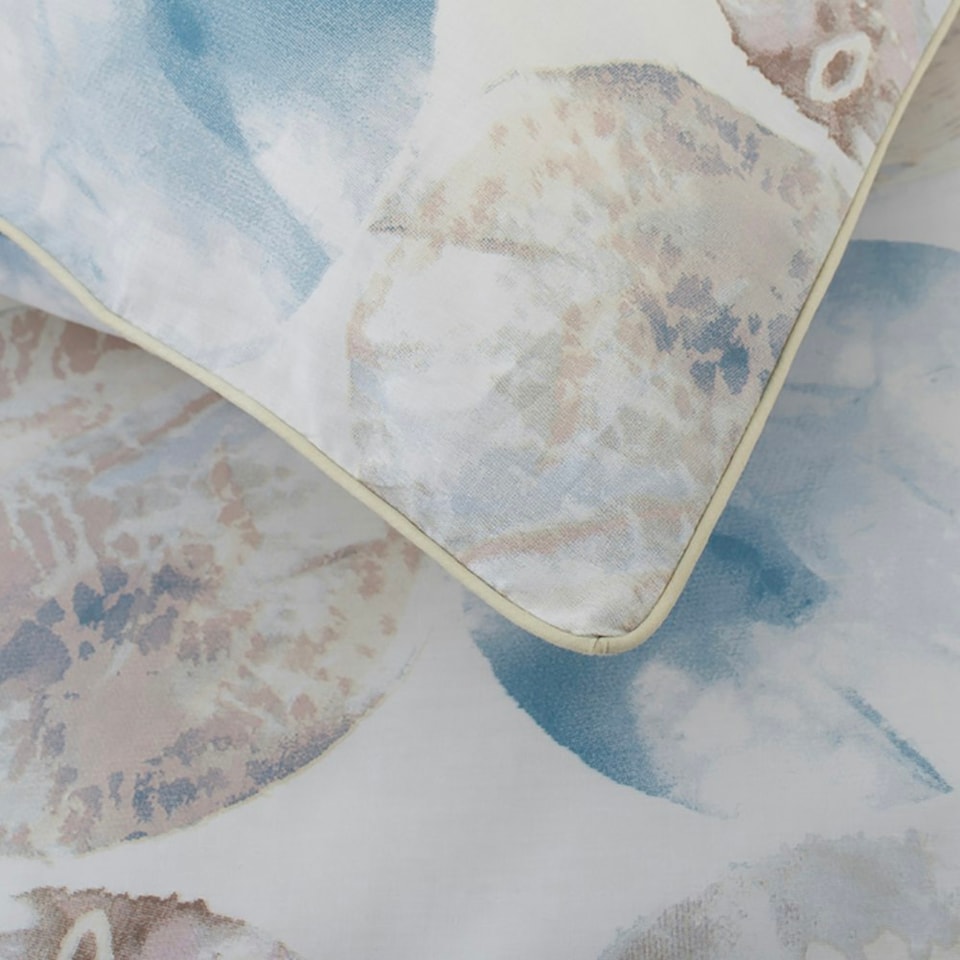 image 1 of Shell Mother of Pearl 100% Cotton Duvet Cover Set – Iridescent Shell Design with Piped Edges White | King
