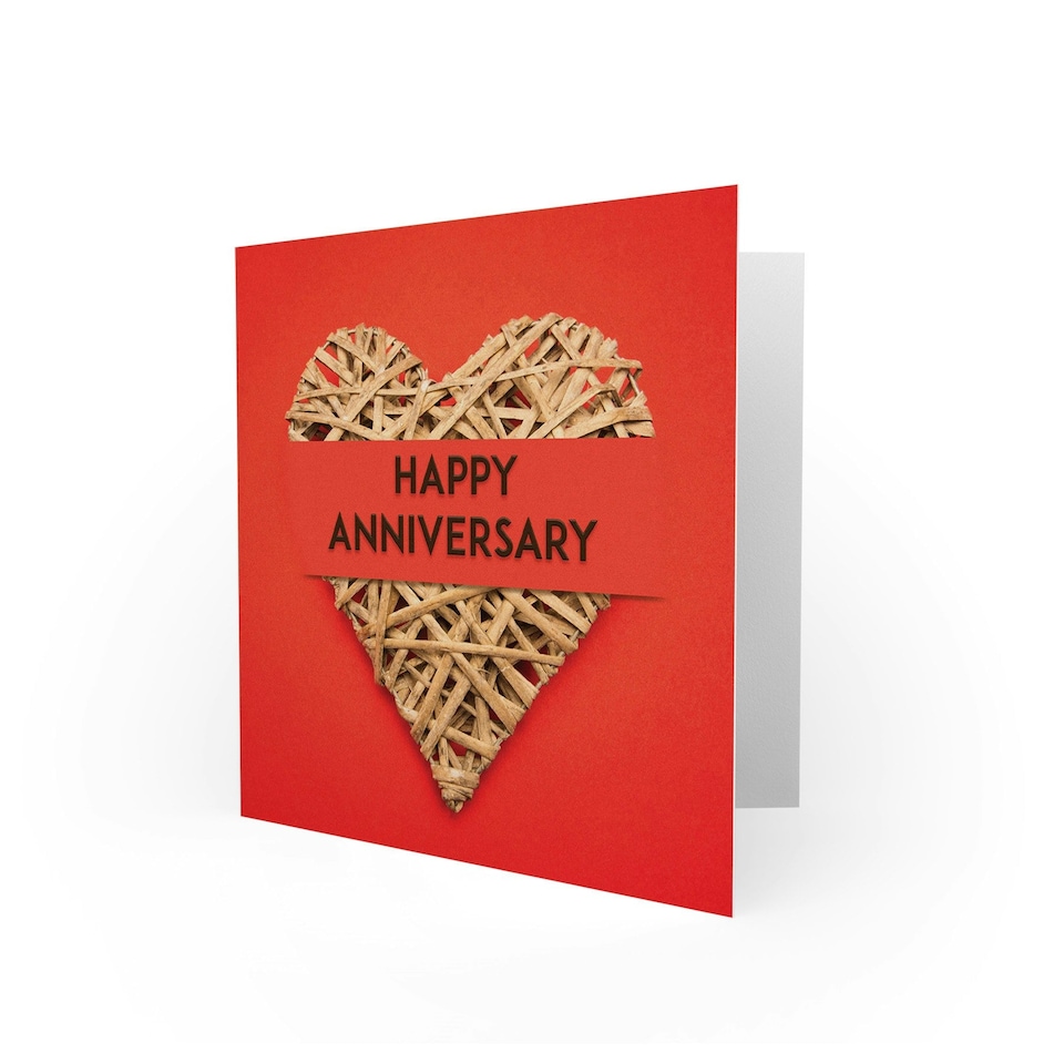 image 1 of Woven Straw Love Heart Bold Red Anniversary Card