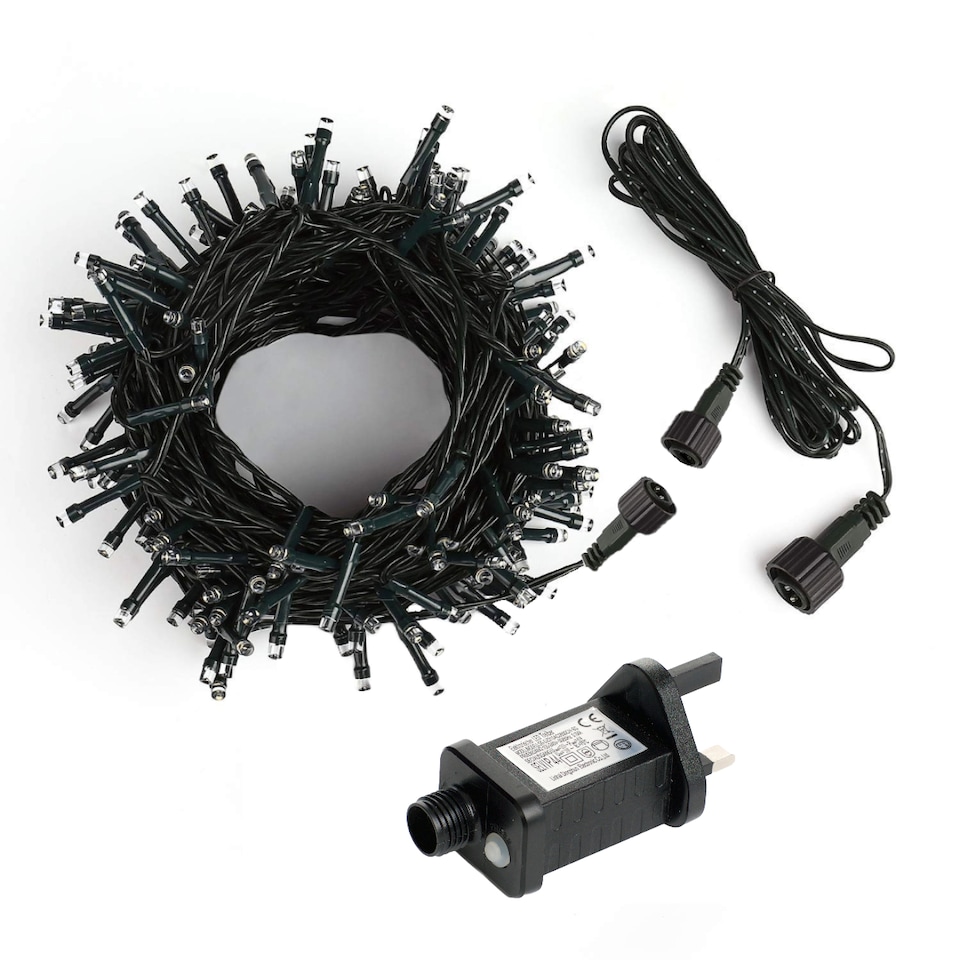 image 1 of 100 Multi-Coloured LED's Black Cable Connectable Outdoor Garden Party Waterproof String Lights (10m) Low Voltage Plug