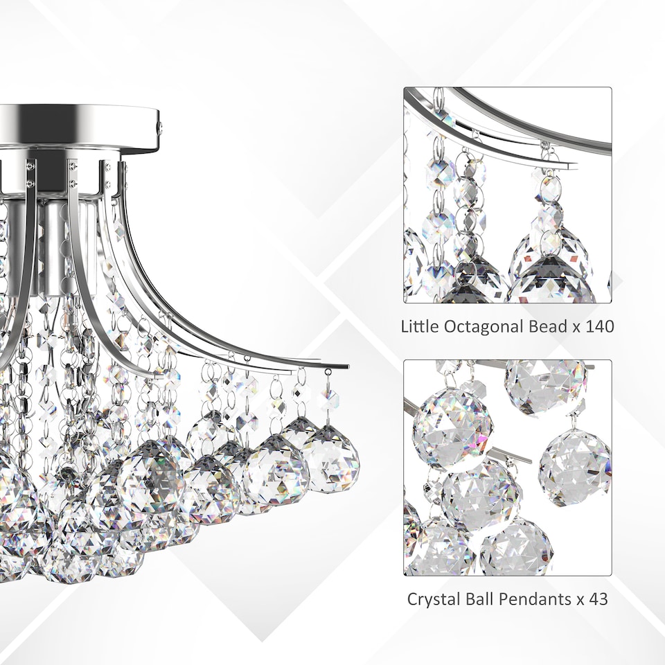 image 1 of HOMCOM Crystal Chandeliers, K9 Droplets Ceiling Light with 3 E14 Bulb Base, Pendant Lights for Living Room, Bedroom, Dining Room, Hallway, Kitchen