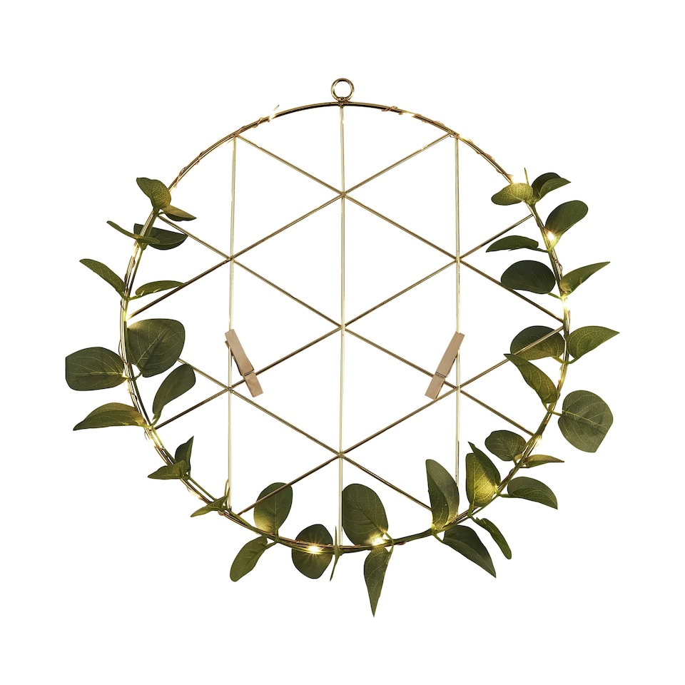 image 1 of WIRE GRID WITH LED LIGHTS AND LEAVES