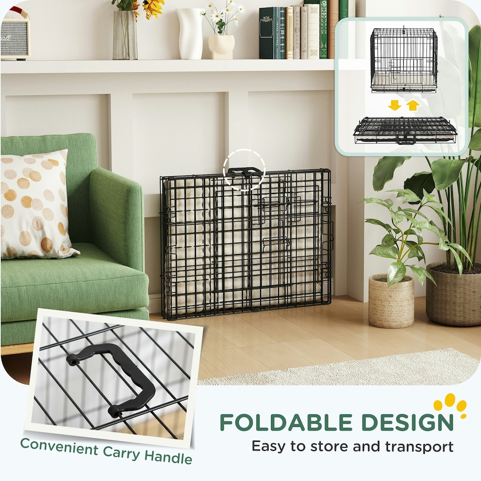 image 1 of PawHut Dog Crate with Two Doors, Tray, Soft Cushion, for Extra Small Dogs