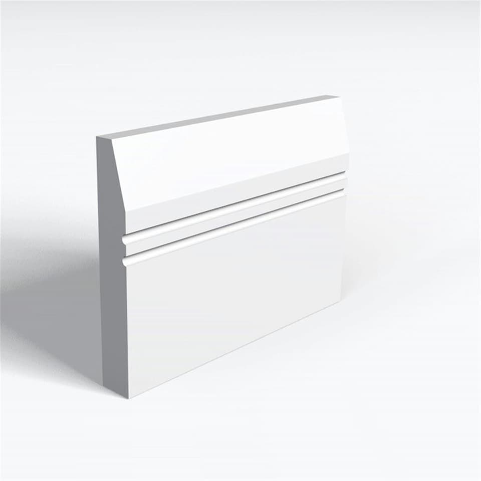 Pack of 15 (Total 15 Units) - MR MDF Primed Splay & 2 Drip Groove Skirting Board - 25mm (T) x 144mm (H) x 3050mm (L)