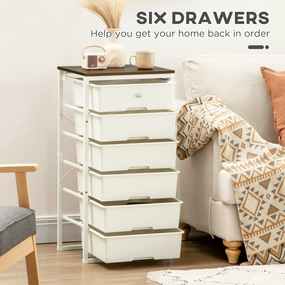 image 1 of HOMCOM Chest of Drawers, 6 Drawer Unit Storage Chest Bedroom