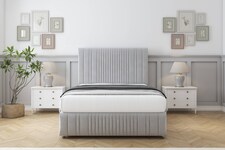 Sloomy Kingsley Silver Plush Divan Bed With Mattress 2 Drawers Right Side With 26" Strutted Headboard & 12" Matching Footboard 5' King | Silver | Silver | King | 1