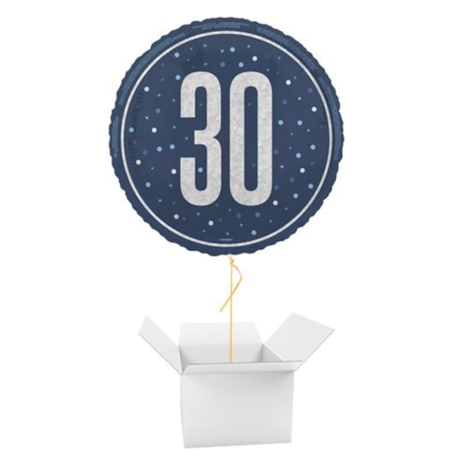Navy Blue Glitz Age 30 Holographic Round Foil Helium Balloon - Inflated Balloon in a Box