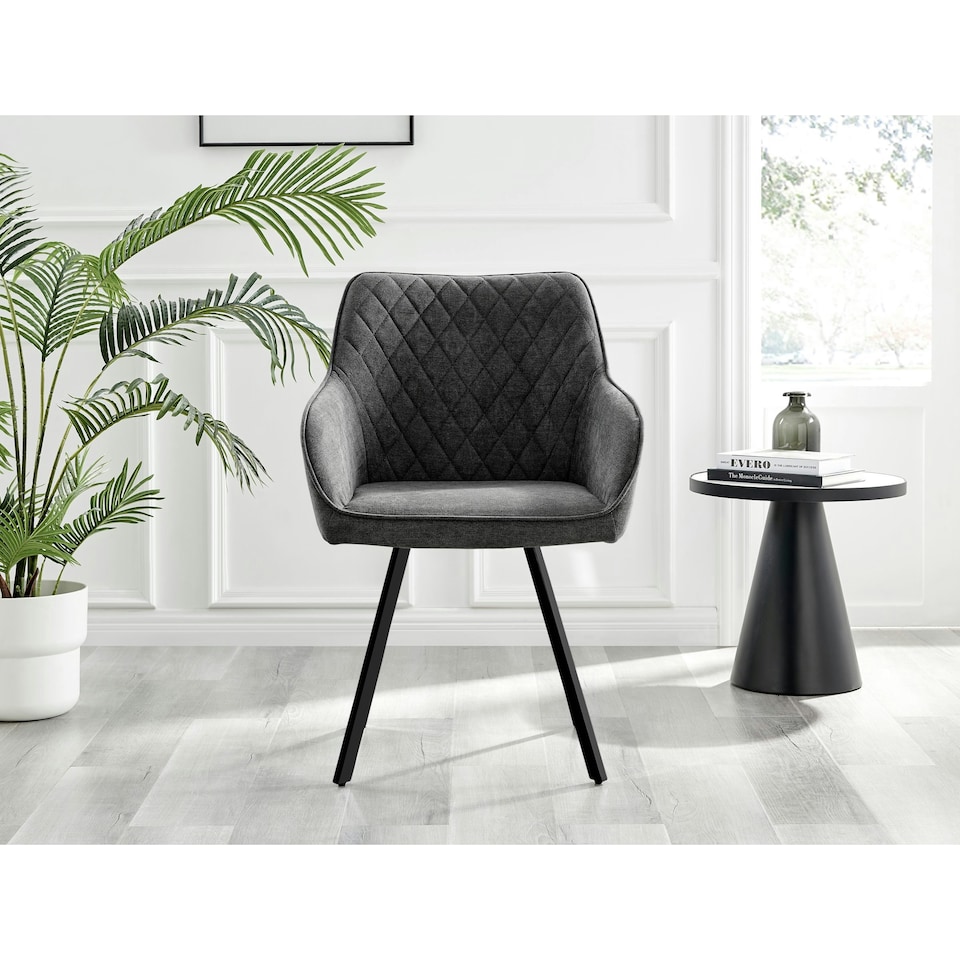 image 1 of Furniturebox 2x Falun Dark Grey Fabric Black Leg Dining Chairs