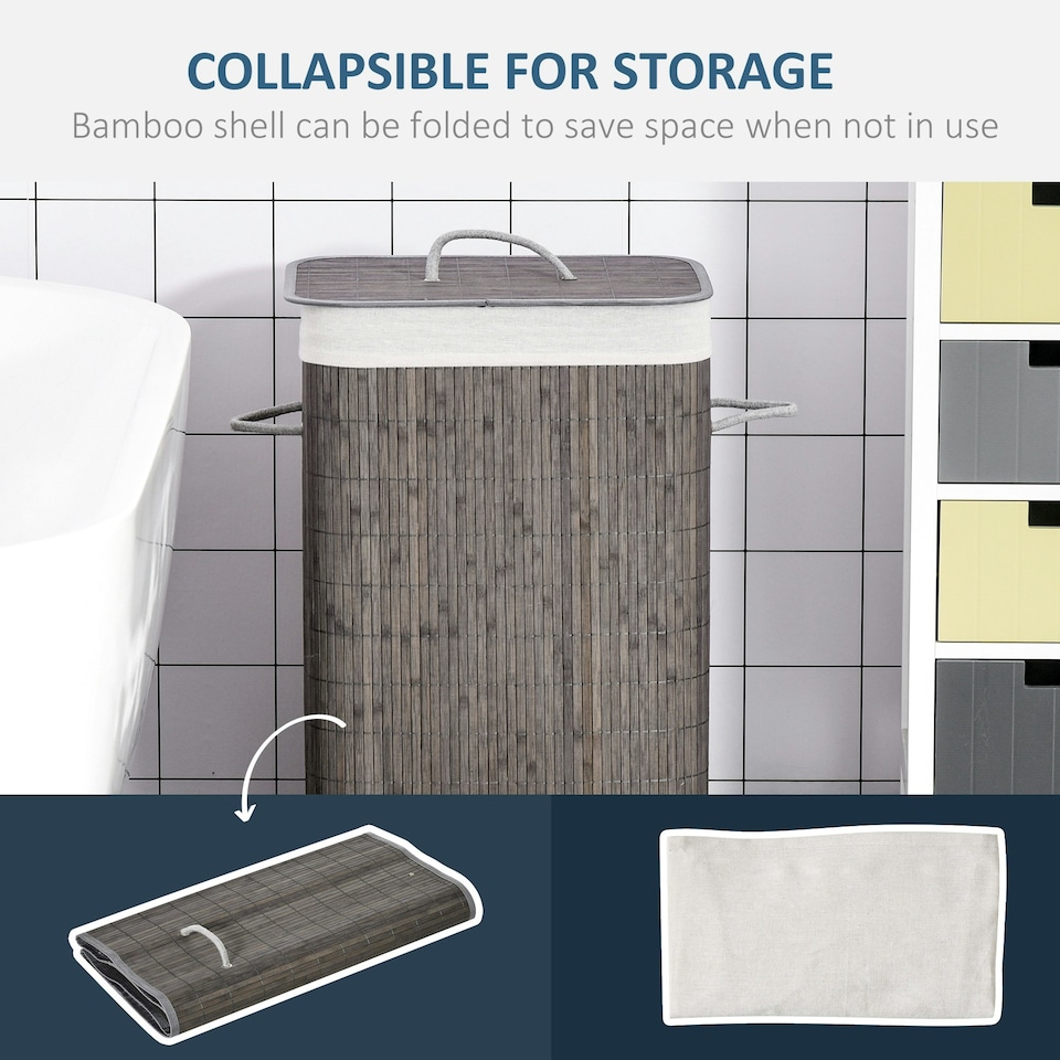 image 1 of HOMCOM Collapsible Clothes Hamper with Lid Handles Removable Lining, Grey