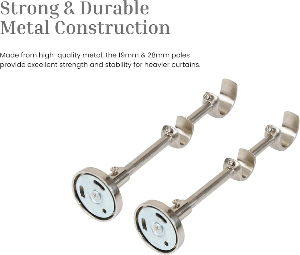 image 1 of Lister Cartwright Double Curtain Extendable Pole Set with Polished Steel Ball Finials- 19mm & 28mm Metal Poles(120- 220 cm)