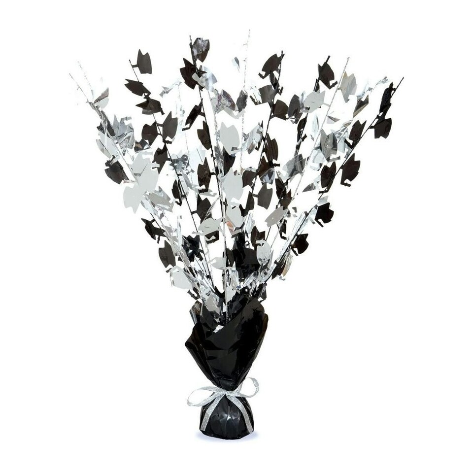 Unique Party Glitz Graduation Balloon Weight Centrepiece - Black/Silver - One Size