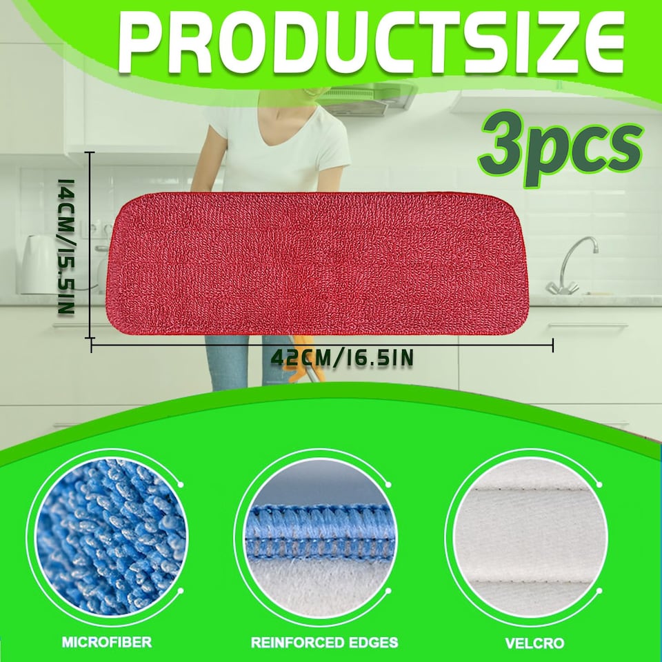 3-Pack High-Performance Microfiber Mop Refills - Multi-Surface Cleaning ...