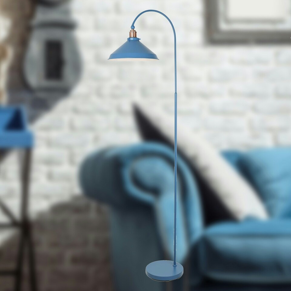 image 1 of First Choice Lighting Set of 2 Maxwell Mirage Blue Brushed Copper Floor Reading Lamps Blue | Copper