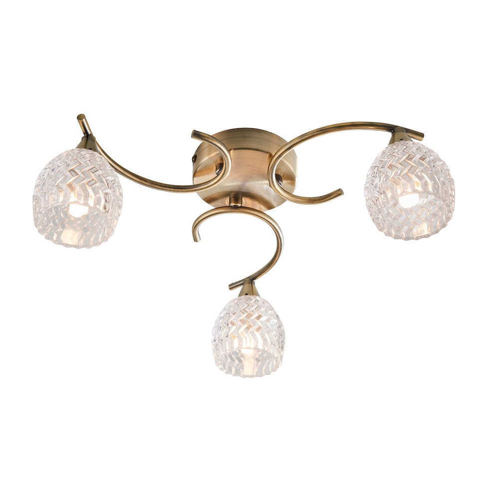 image 1 of Boyer 3 Light Semi Flush Multi Arm Ceiling Light Antique Brass, Glass, G9