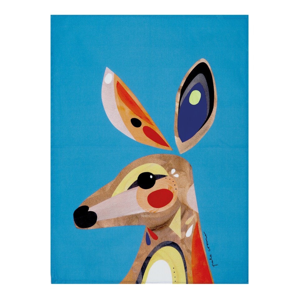image 1 of Maxwell & Williams Pete Cromer Kangaroo Blue Cotton Tea Towel