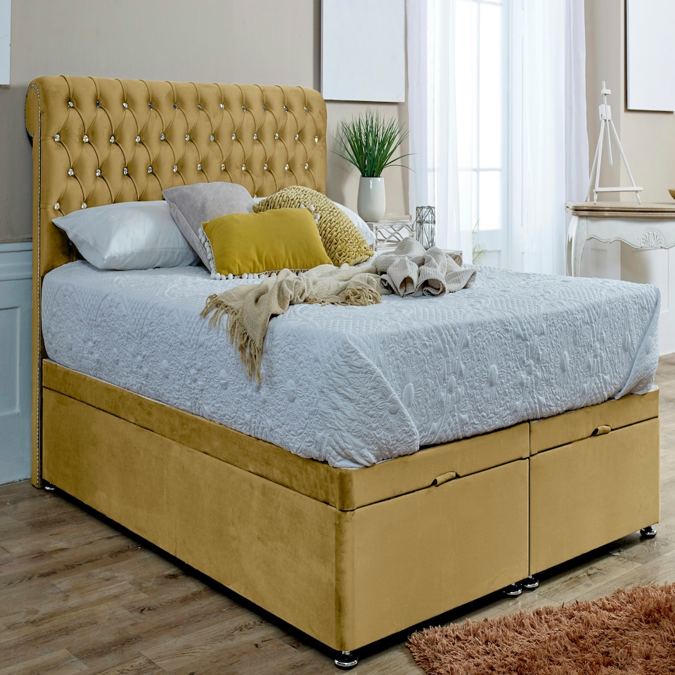 Santino Divan Ottoman Plush King Bed Frame - Beige