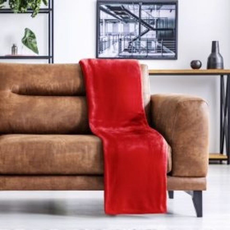 image 1 of Plush Collection Flannel Fleece Super Soft Throw in Red (79" x 95") Red | Red