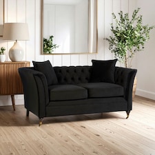 2 Seat Onyx Sofa with Button Tufting,Chesterfield Settee,Lounge Couch With Sleek Legs,Couch With Cushions Black