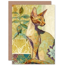 Oriental Shorthair Nouveau Pattern Cat Birthday Card