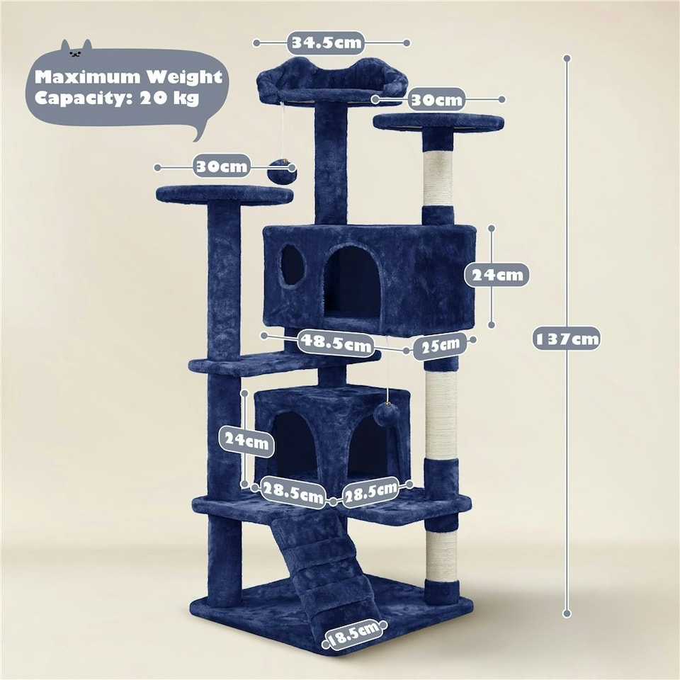 image 1 of Yaheetech 137cm Tall Cat Tree with Scratching Posts Navy Blue