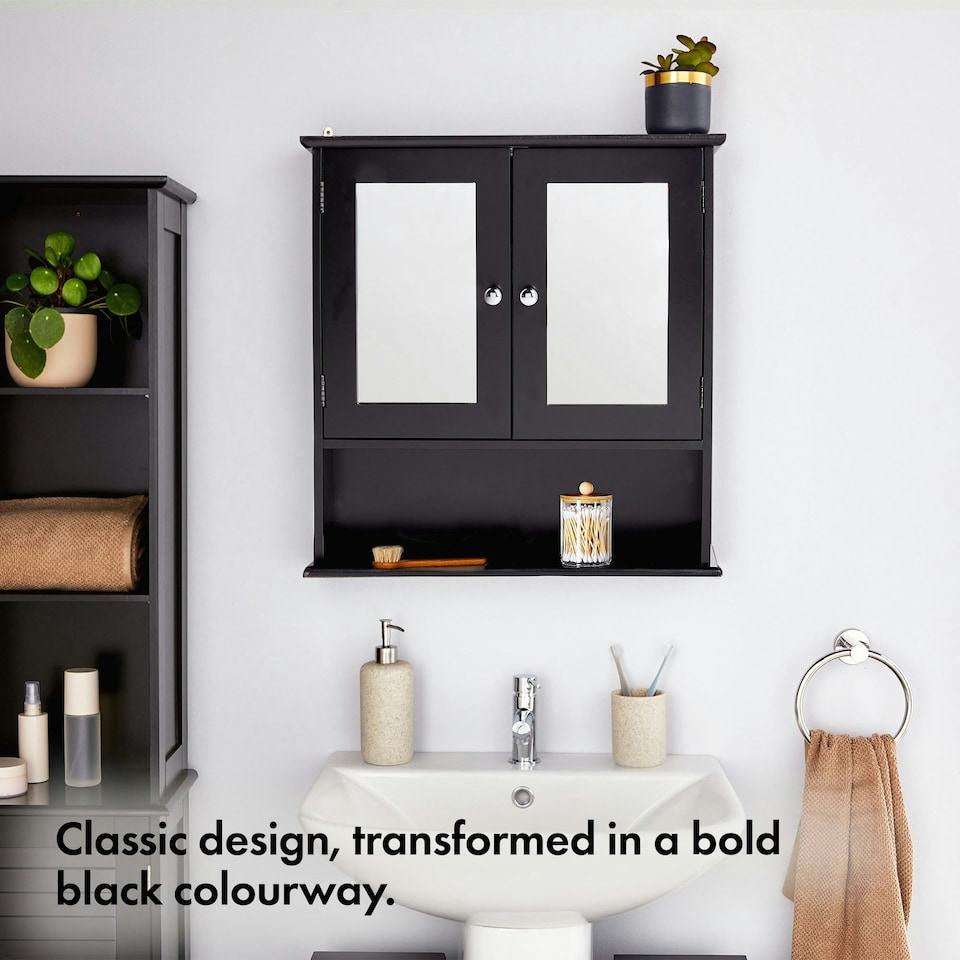 image 1 of VonHaus Shrewsbury Black Bathroom Mirror Cabinet with Storage
