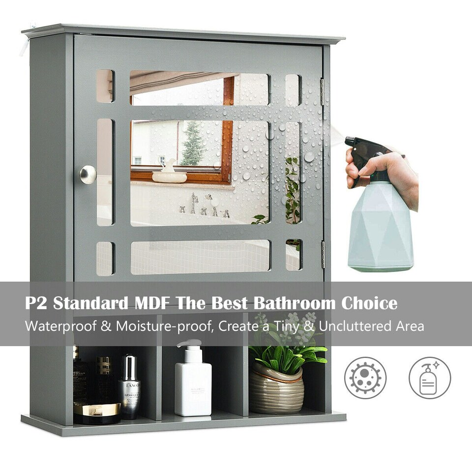 image 1 of COSTWAY Bathroom Wall Storage Cabinet Medicine Organizer Grey Grey