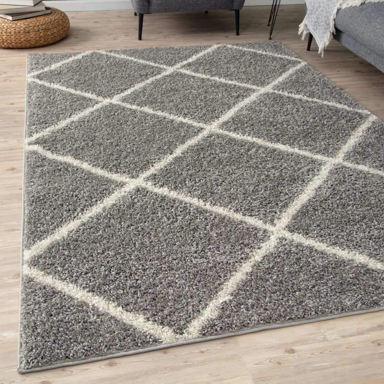 The Rugs Moroccan Collection Soft High Pile Shaggy Diamond Floor Rugs and Runners Living Room