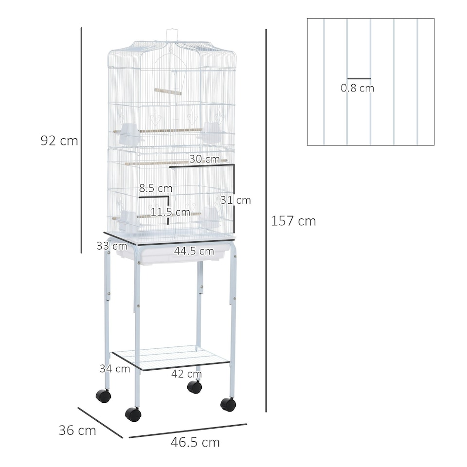 image 1 of PawHut Bird Cage for Budgie Finch Canary Parakeet W/ Stand Sliding Tray White