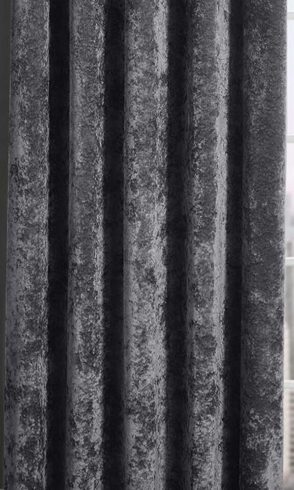 image 1 of Crushed Velvet Fully Lined Eyelet Curtains - Charcoal - 117x183cm