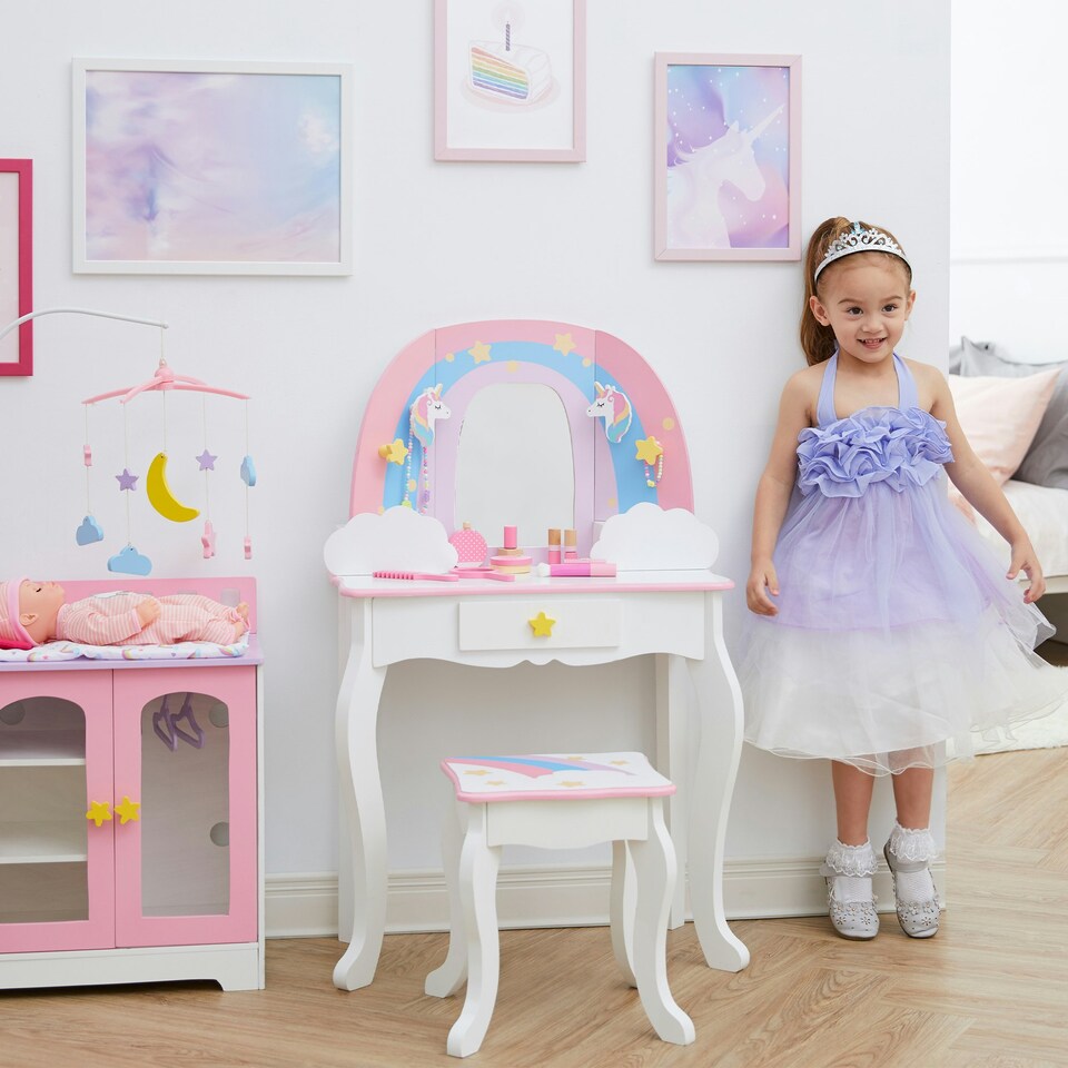 image 1 of Teamson Kids Little Dreamer Rainbow Medium Toy Vanity, Pink