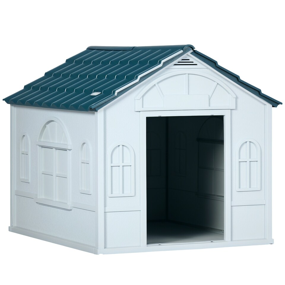 image 1 of PawHut Weather-Resistant Dog House, Puppy Shelter for Medium Dogs - Blue