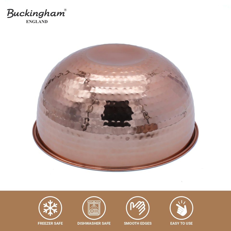 image 1 of Buckingham Salad / Mixing Bowl Stainless Steel with hammered  & copper finish 7.2 Litre / 30 cm