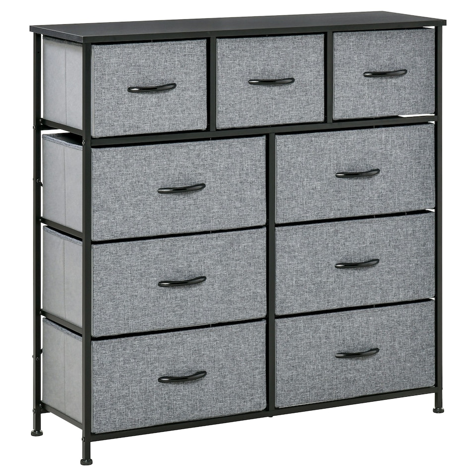 image 1 of HOMCOM 9 Drawers Storage Chest Dresser Organizer Unit w/ Foldable Bin