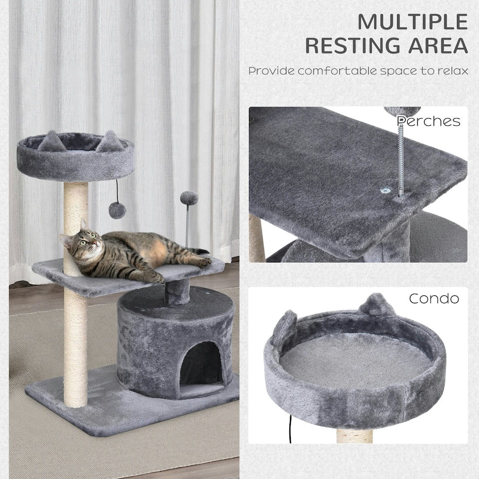 image 1 of PawHut 81cm Cat Tree Climbing Tower for Indoor with Scratching Post Grey
