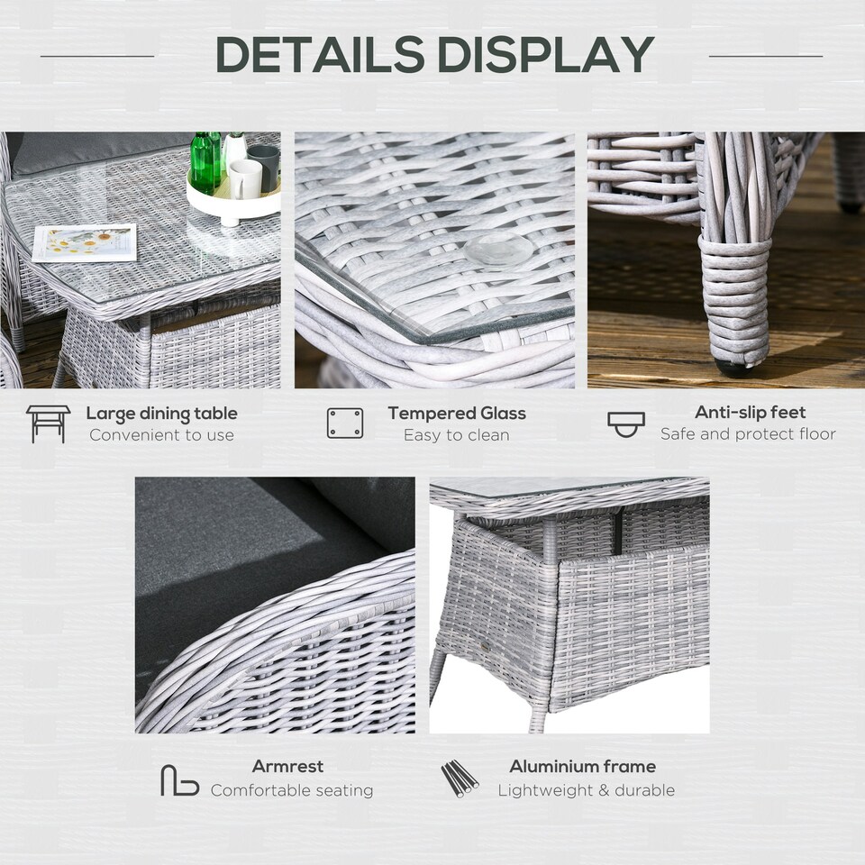 image 1 of Outsunny 4 PCs Outdoor Rattan Sofa Set, Wicker Sectional Sofa Set Mixed Grey