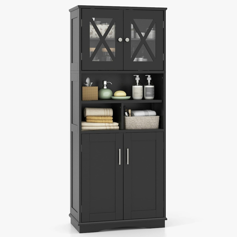image 1 of COSTWAY Tall Bathroom Cabinet Floor Storage Cabinet Black