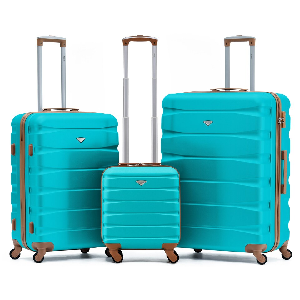 image 1 of Flight Knight Suitcase Sets 3 Piece, Large Suitcase, Extra Large Suitcase, easyJet Cabin Bag 45x36x20cm Underseat Carry On, 100+ Airlines Approved - BA, Ryanair Blue | Aqua/Tan | Large
