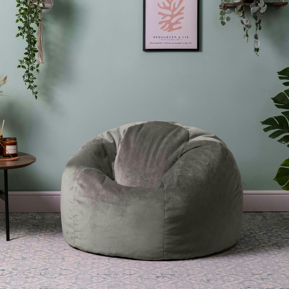 image 1 of icon Aurora Classic Velvet Bean Bag Chair Charcoal Grey Bean Bags Grey | Grey