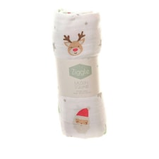 Ziggle Cotton Muslin Square - Christmas Reindeer & Santa