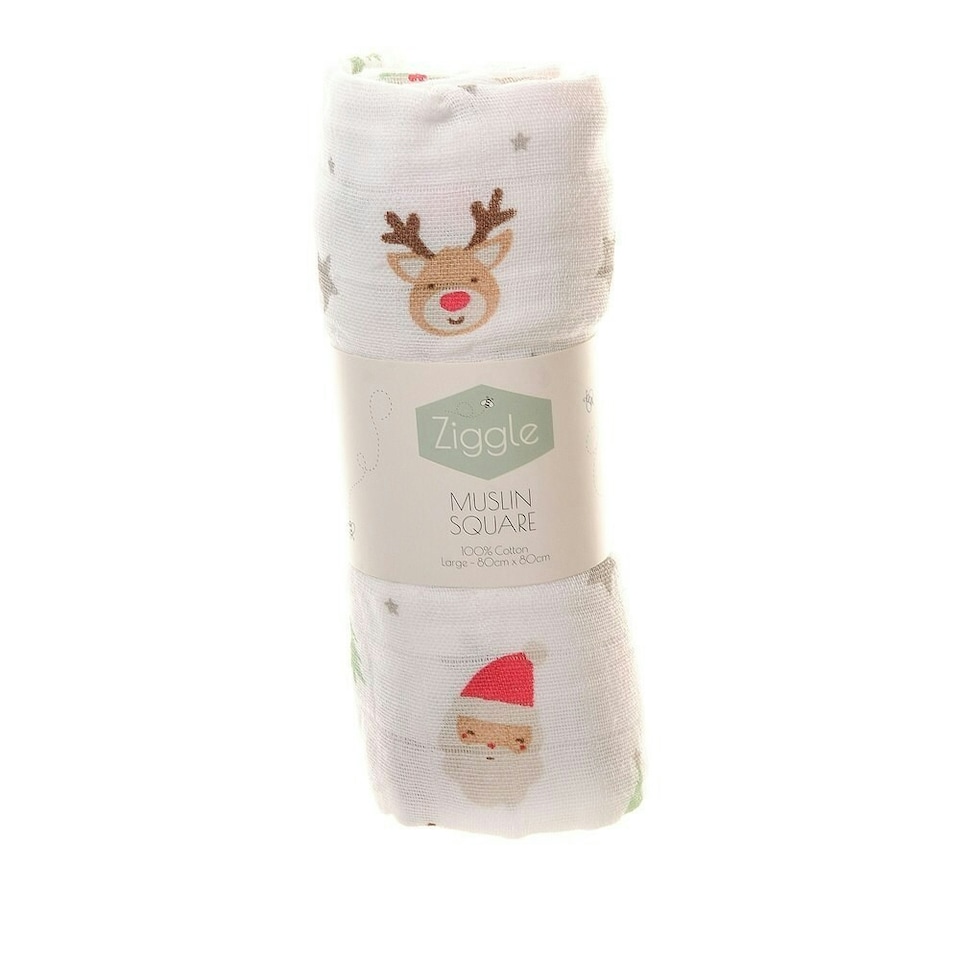 image 1 of Ziggle Cotton Muslin Square - Christmas Reindeer & Santa