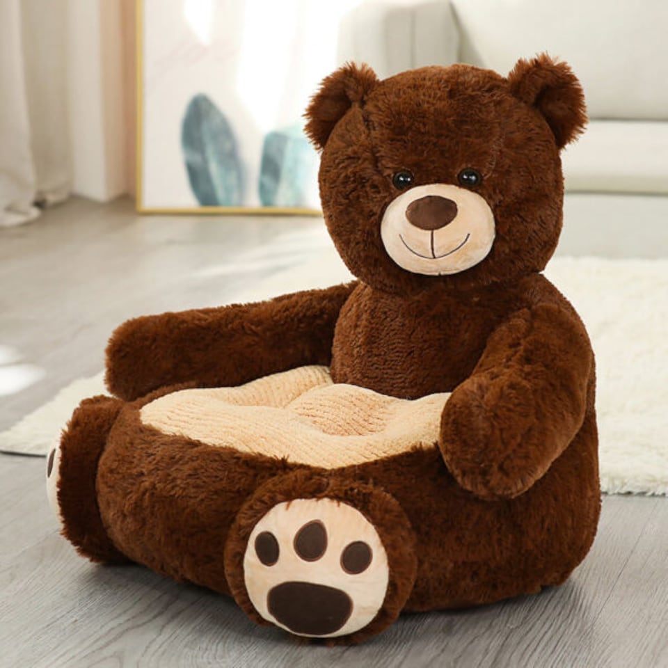 image 1 of Kids Plush Animals Sitting Support Sofa | Brown | Brown | One Size