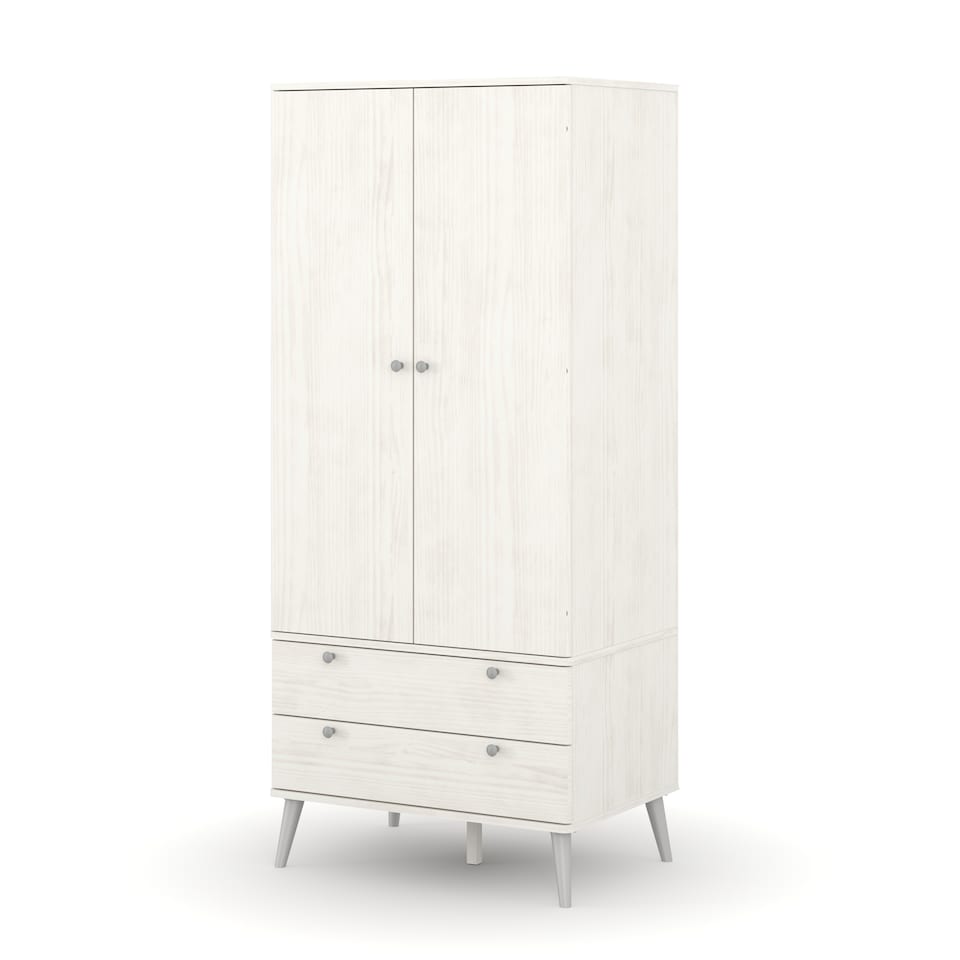 image 1 of Augusta Industrial Style Pine Wardrobe with 2 Doors and 2 Drawers for Bedroom Storage | White | White | One Size | 1