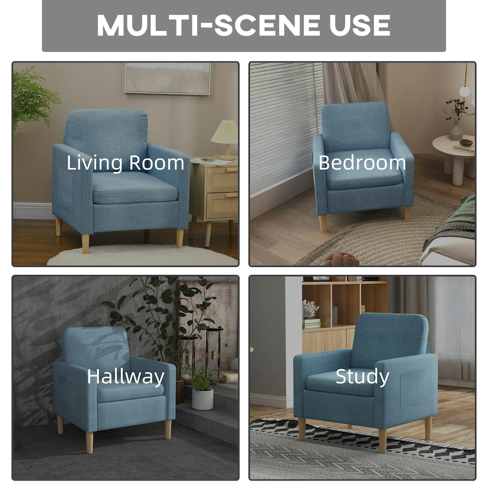 image 1 of HOMCOM Modern Armchair Upholstered Accent Chair for Bedroom Home Office Blue