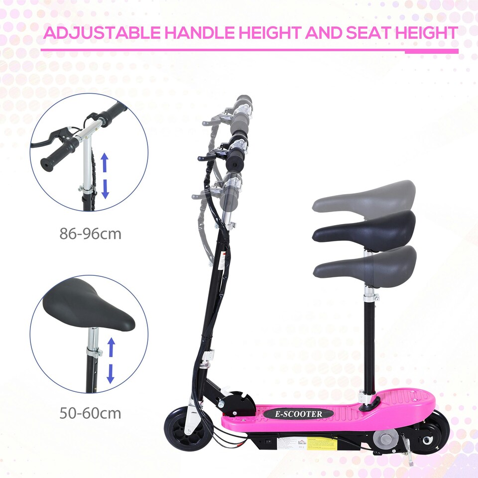 image 1 of HOMCOM Foldable Powered Scooter 120W w/ Adjustable Seat and Brake, Pink