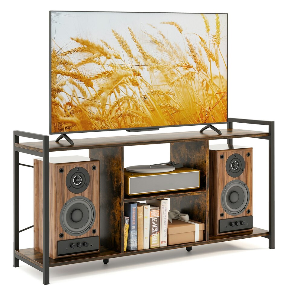image 1 of COSTWAY TV Stand for 55 Inches Entertainment Center Brown Brown