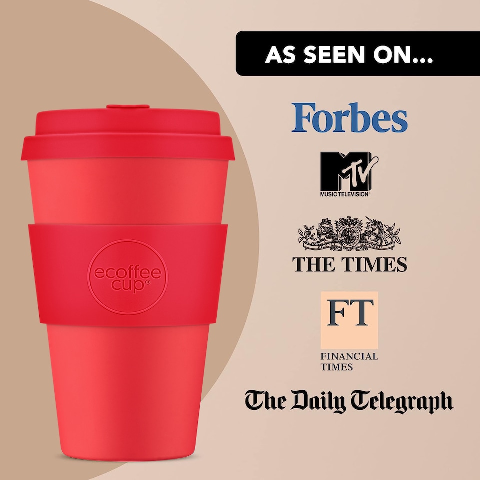 image 1 of Ecoffee Cup 14oz 400ml Reusable Eco-Friendly, Plant Based Coffee Cup with Silicone Lid & Sleeve, Meridian Gate | Red | Meridian Gate