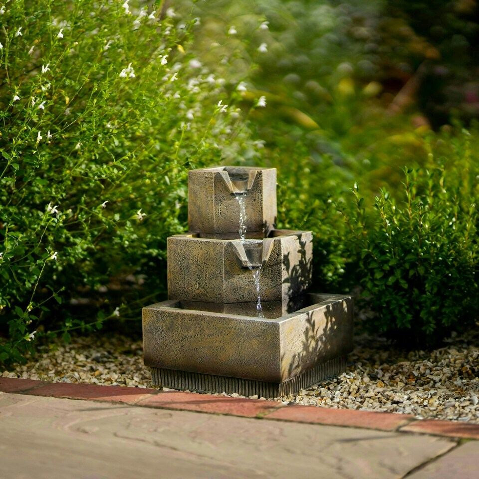 image 1 of Primrose Solar Tiered Coba Square Water Feature with Lights 37cm